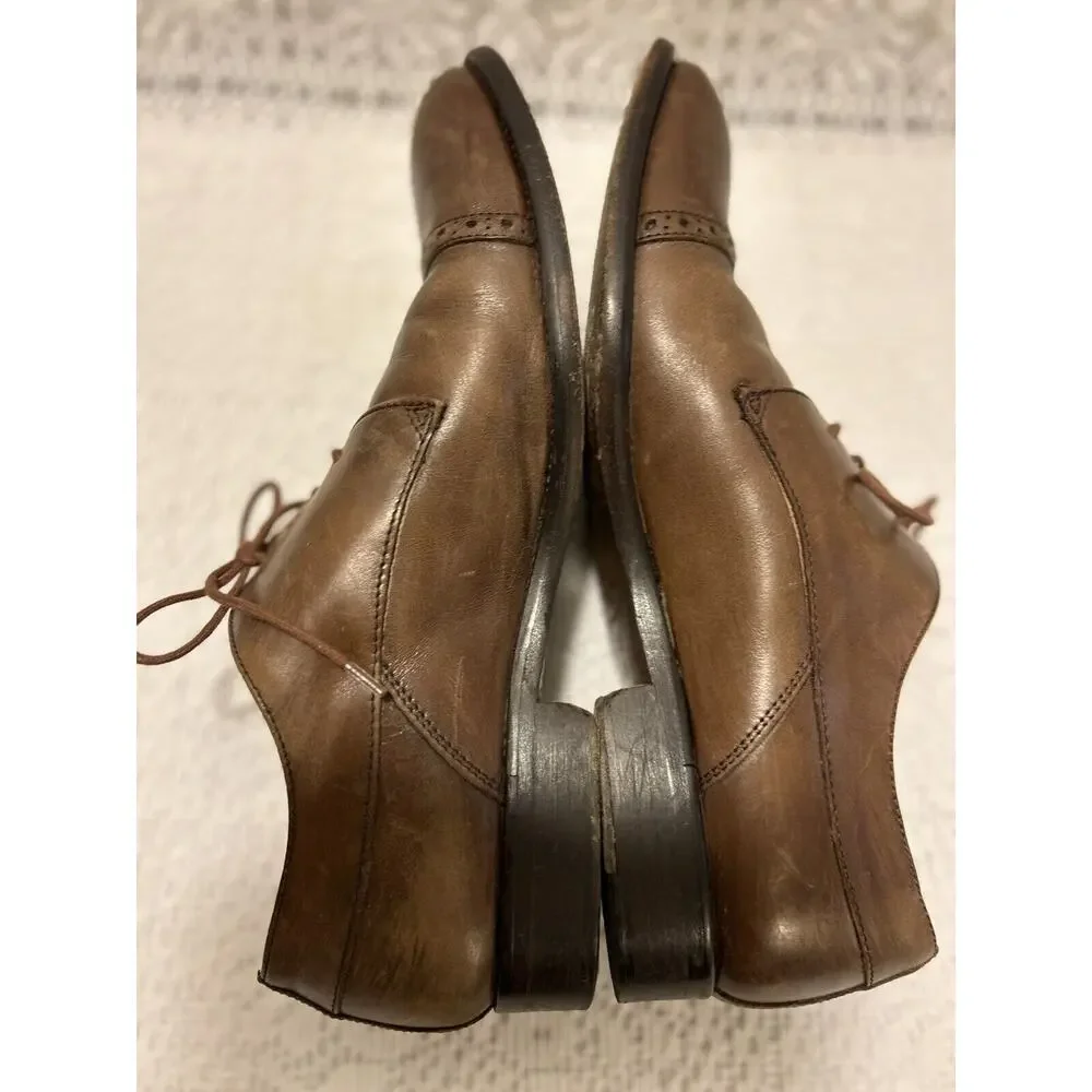 Mens Mercanti Fiorentini Brn Cognac Leather Oxford Shoes Italy wingtip US 8.5M